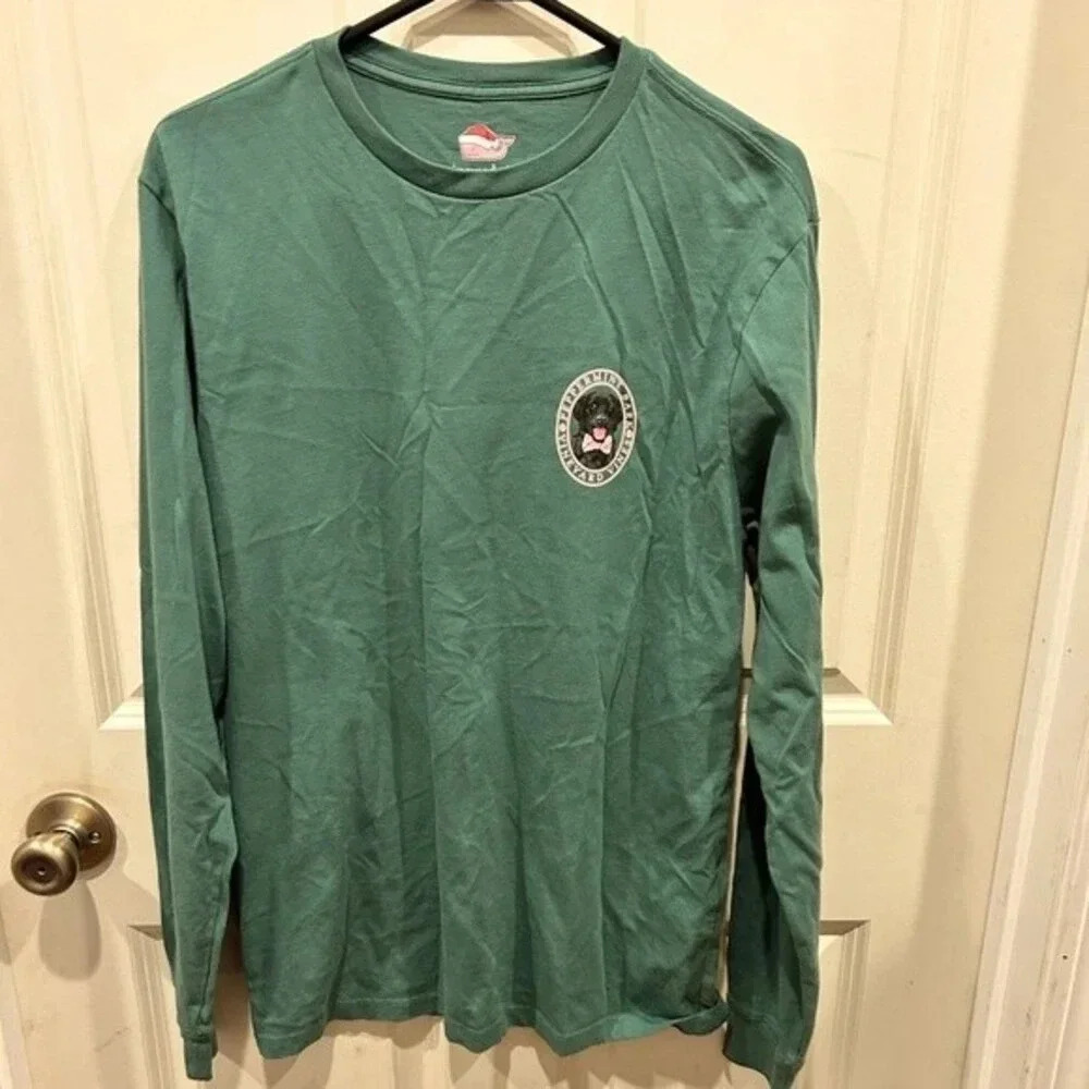 Vineyard Vines Black Lab Peppermint Bark Dog Long Sleeve Pocket Tee size Small‎